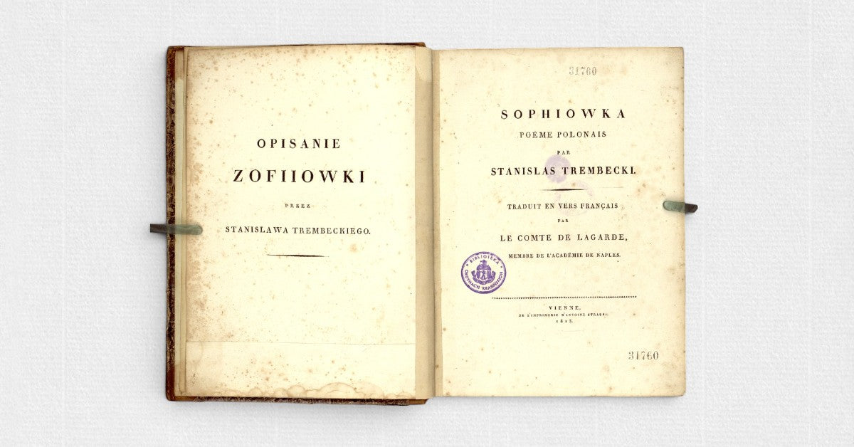 Karta tytułowa wiedeńskiego wydania „Sofiówki” Stanisława Trembeckiego z 1815 roku, z francuskim tłumaczeniem autorstwa hrabiego de Lagarde