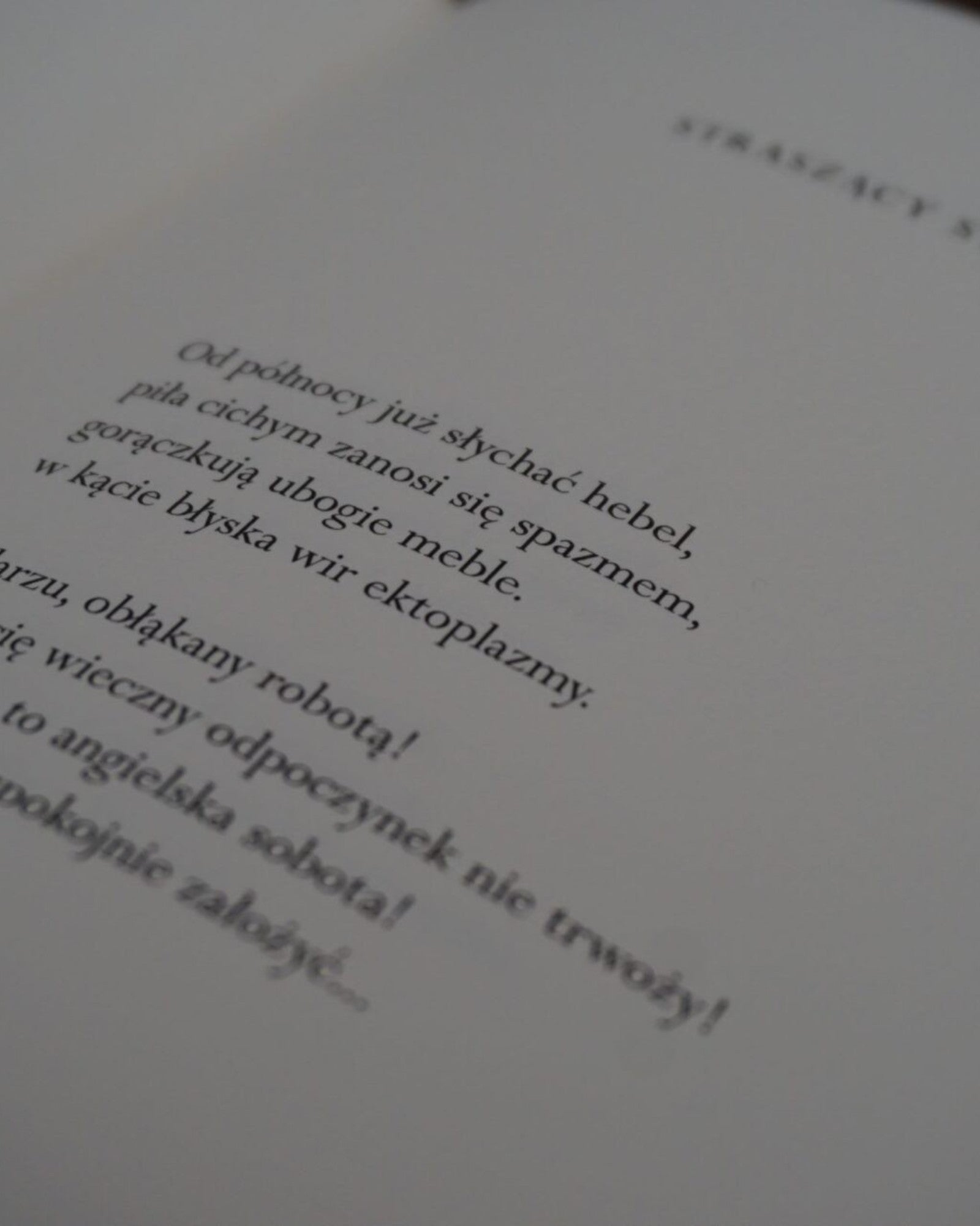Zbliżenie strony z wierszem w książce „Paryż” Marii Pawlikowskiej-Jasnorzewskiej, druk na papierze bawełnianym z wyraźną typografią i delikatnym rozmyciem tła.